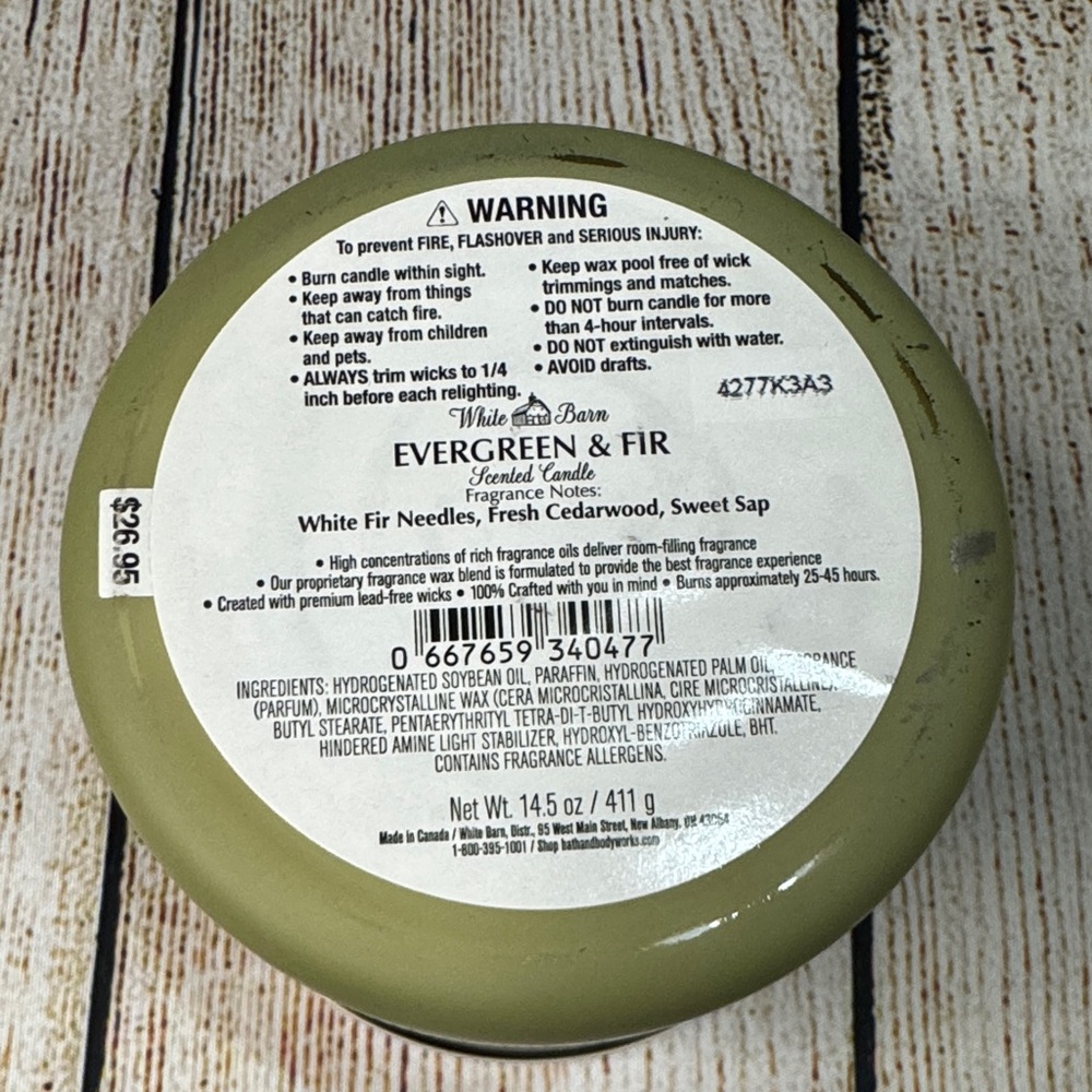 White Barn Bath & Body Works Evergreen & Fir 3-Wick Candle NWT - Picture 2 of 9